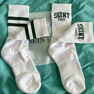 SEINT university White‎ and Green women’s/Men's Socks